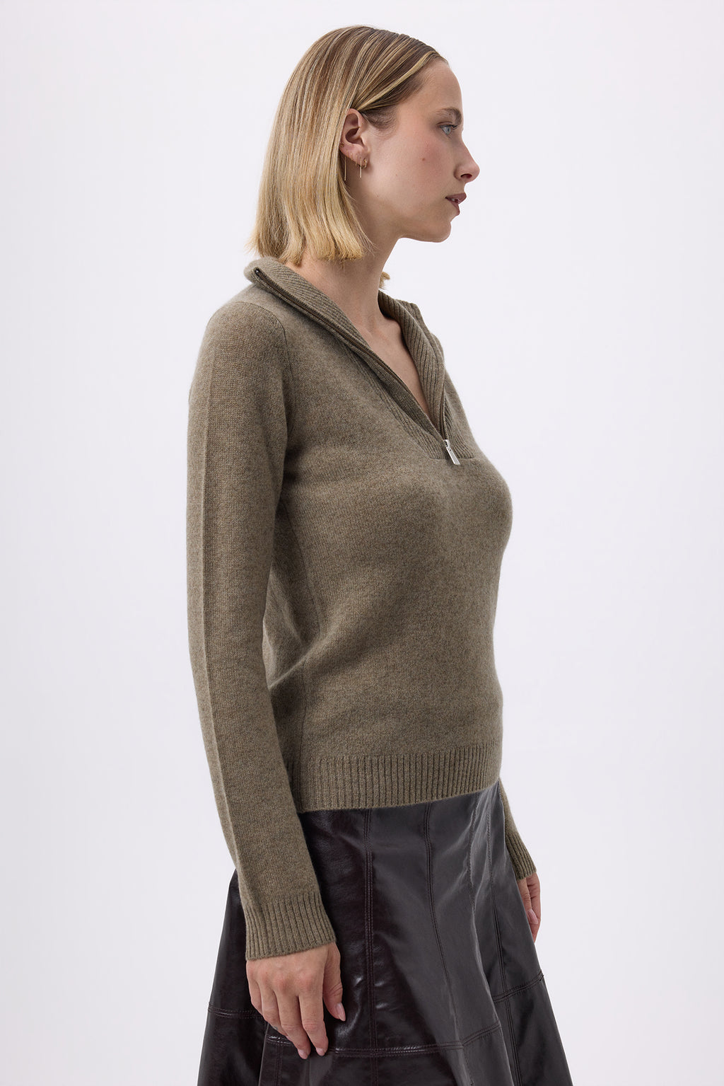 Maglione con collo a mezza zip Emilie - Verde kaki - Donna