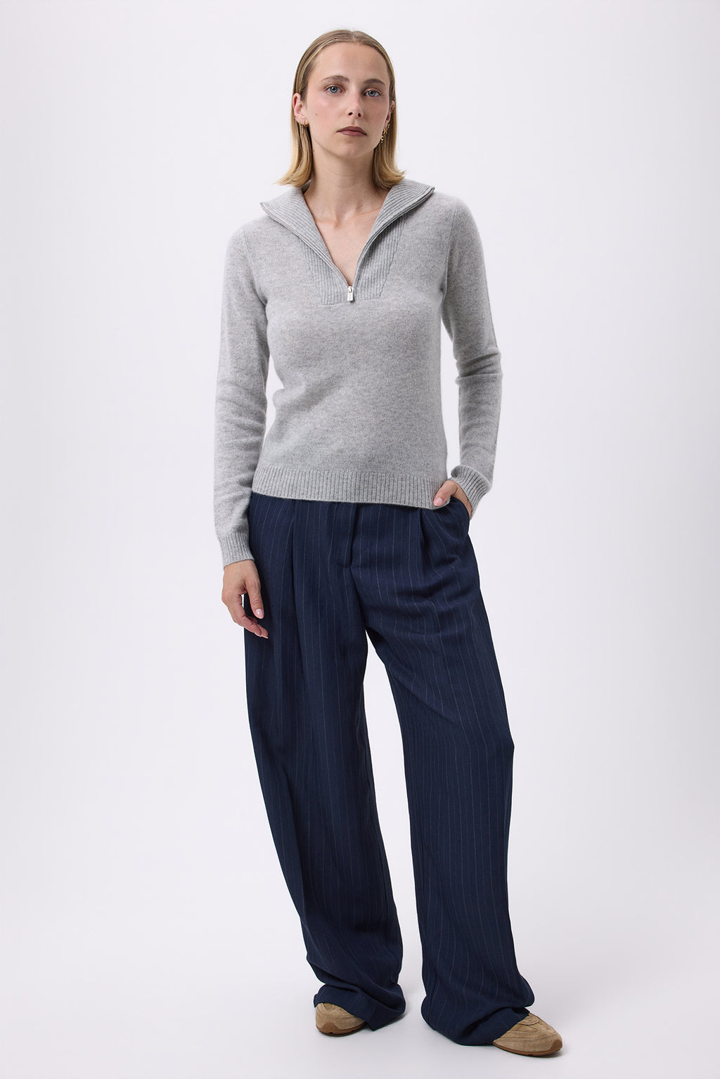 Maglione Collo con Zip Emilie - Grigio Chiaro - Donna