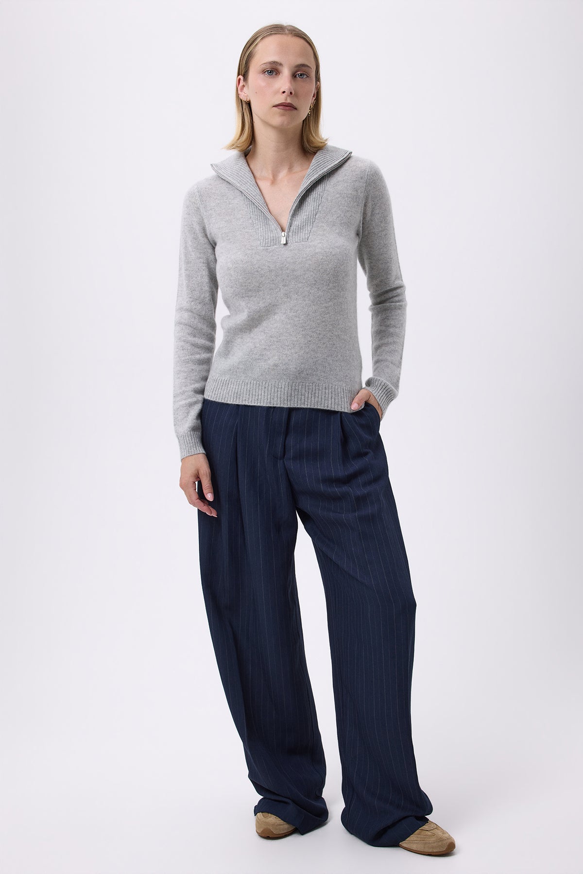 Maglione Collo con Zip Emilie - Grigio Chiaro - Donna