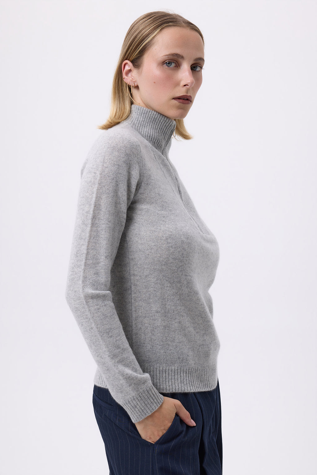 Maglione Collo con Zip Emilie - Grigio Chiaro - Donna