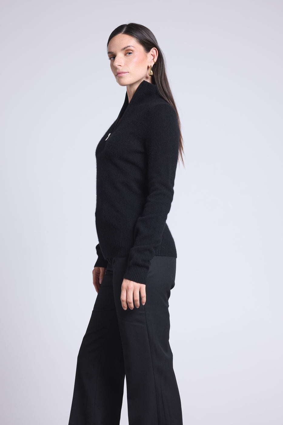 Jersey Emy de cuello camionero con cremallera para mujer - Negro - Mujer