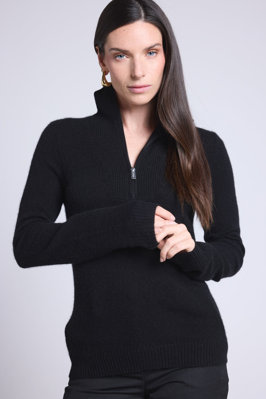 Jersey Emy de cuello camionero con cremallera para mujer - Negro - Mujer