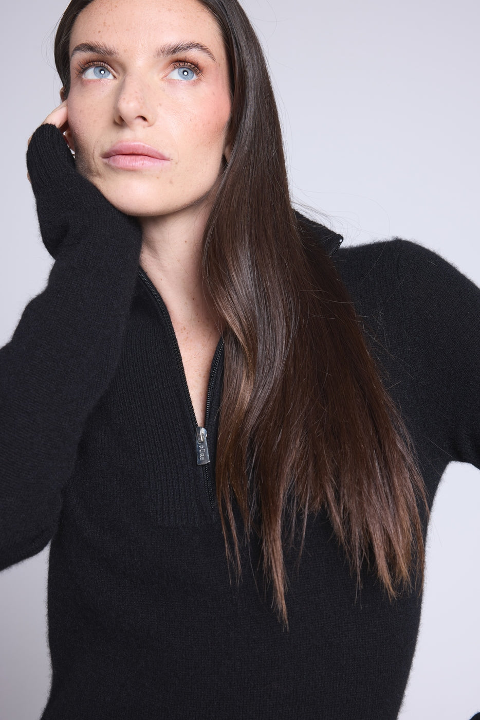 Jersey Emy de cuello camionero con cremallera para mujer - Negro - Mujer