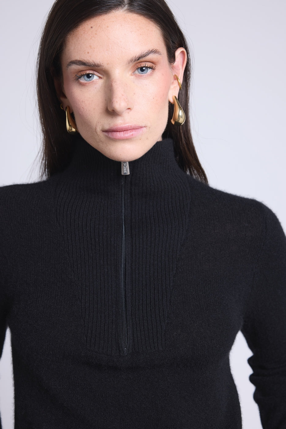 Jersey Emy de cuello camionero con cremallera para mujer - Negro - Mujer