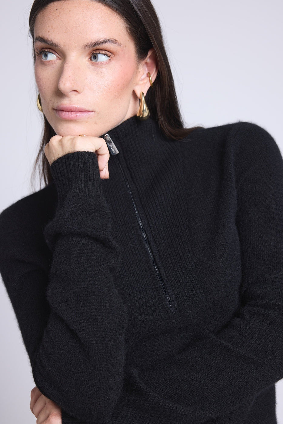 Jersey Emy de cuello camionero con cremallera para mujer - Negro - Mujer