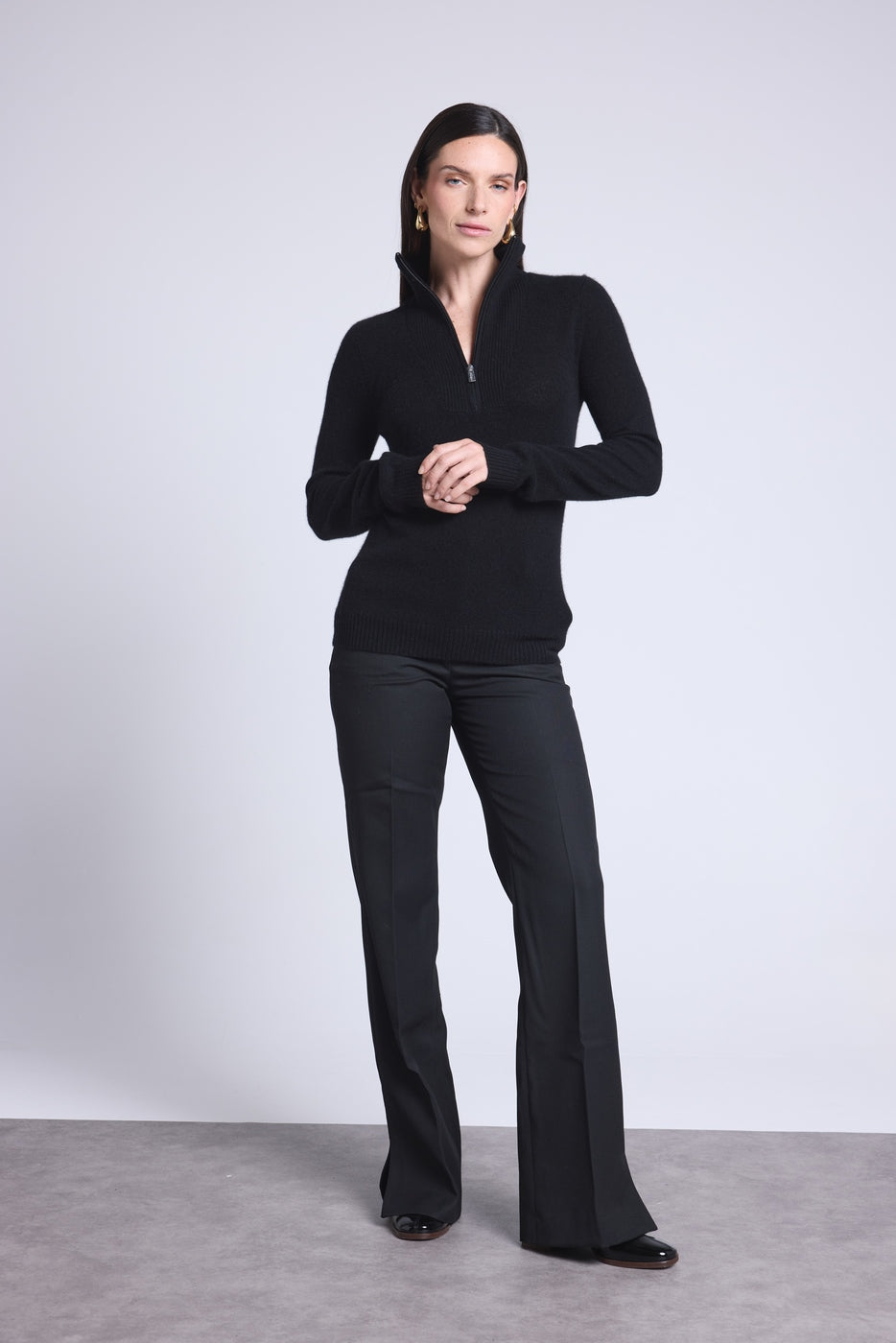 Jersey Emy de cuello camionero con cremallera para mujer - Negro - Mujer