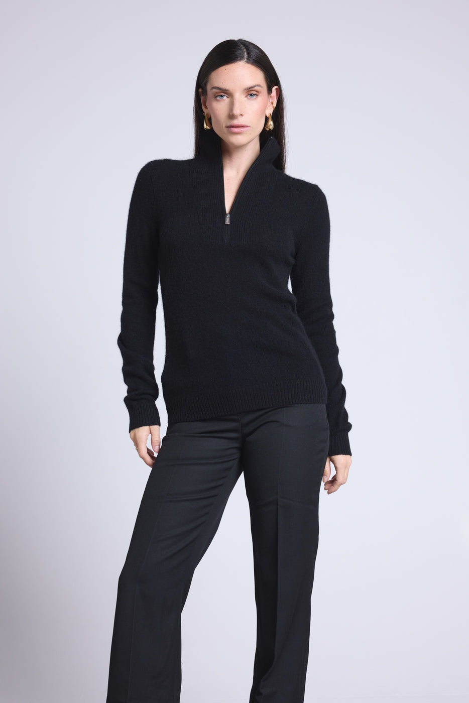 Jersey Emy de cuello camionero con cremallera para mujer - Negro - Mujer