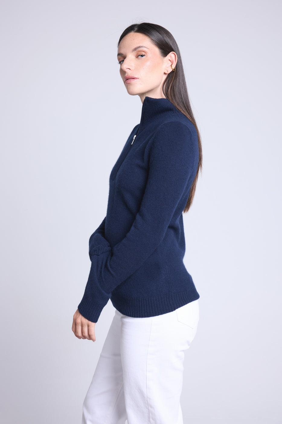 Pull Col Camioneur Zip Femme Emy - Bleu Marine - Femme