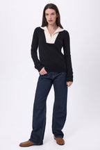Pull Col Camioneur Zip Emy - Noir Blanc - Femme