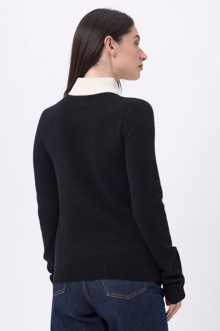 Pull Col Camioneur Zip Emy - Noir Blanc - Femme