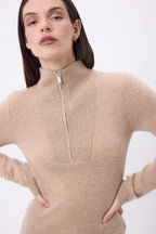 Pull Col Camioneur Zip Emy - Beige Creme - Femme