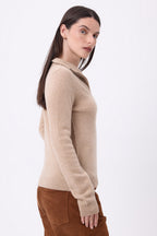 Pull Col Camioneur Zip Emy - Beige Creme - Femme