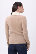 Jersey de cuello camionero con cremallera Emy - Beige crema blanco - Mujer