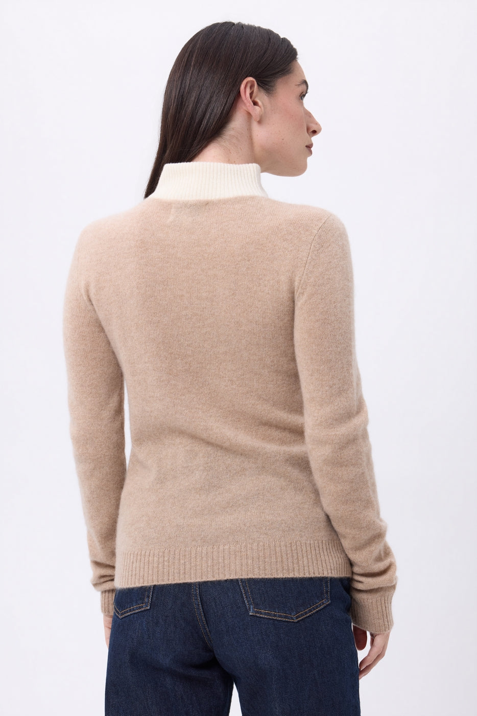 Jersey de cuello camionero con cremallera Emy - Beige crema blanco - Mujer