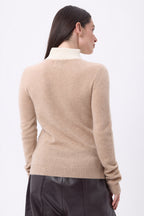Jersey de cuello camionero con cremallera Emy - Beige crema blanco - Mujer
