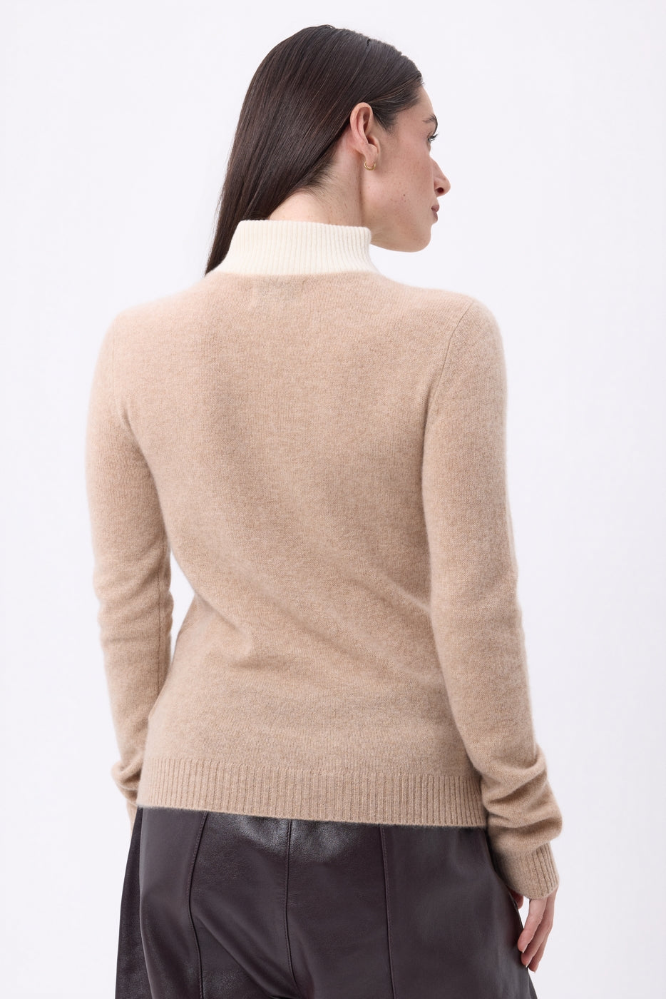 Jersey de cuello camionero con cremallera Emy - Beige crema blanco - Mujer