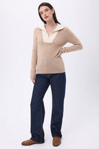 Jersey de cuello camionero con cremallera Emy - Beige crema blanco - Mujer
