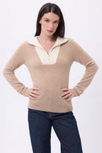 Jersey de cuello camionero con cremallera Emy - Beige crema blanco - Mujer