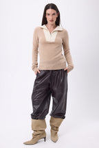 Jersey de cuello camionero con cremallera Emy - Beige crema blanco - Mujer