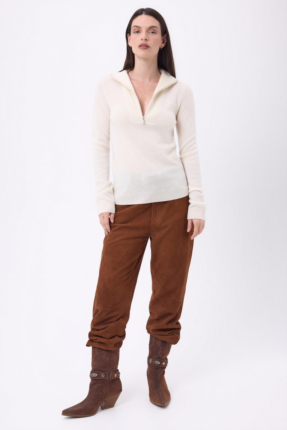 Jersey de cuello camionero con cremallera Emy - Blanco - Mujer