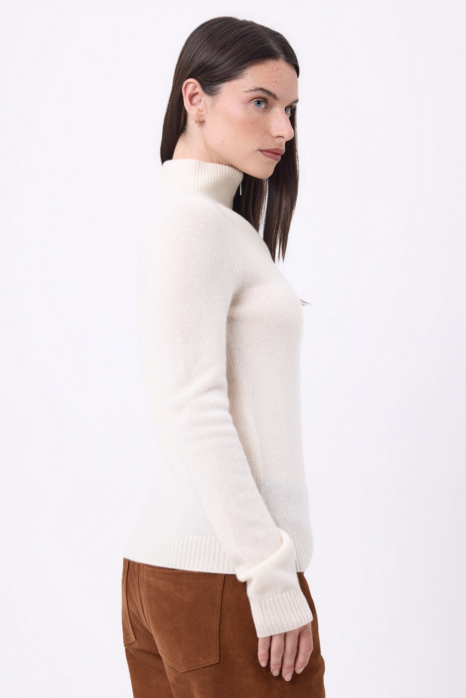 Jersey de cuello camionero con cremallera Emy - Blanco - Mujer