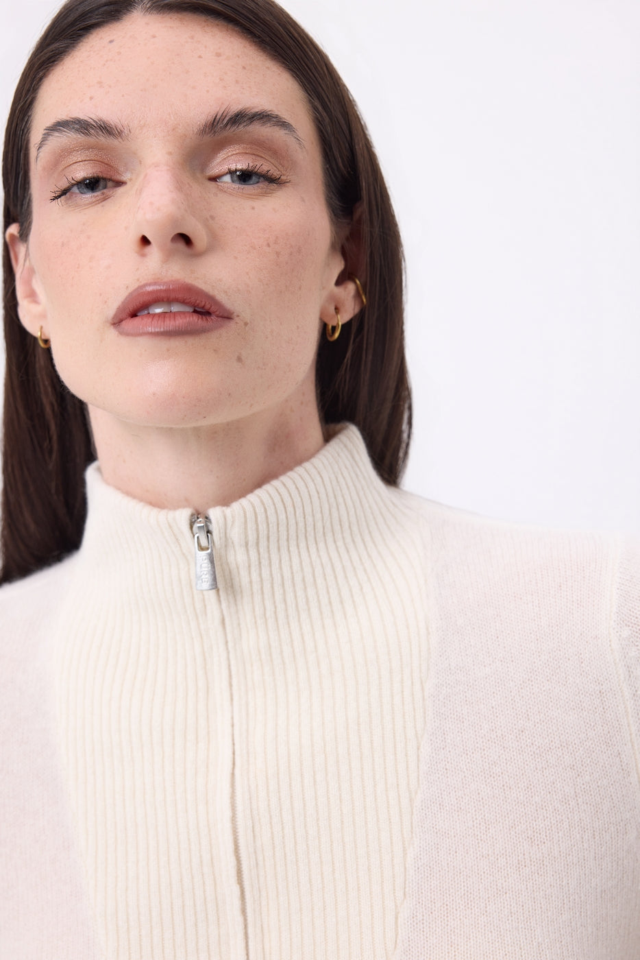 Jersey de cuello camionero con cremallera Emy - Blanco - Mujer