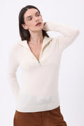 Jersey de cuello camionero con cremallera Emy - Blanco - Mujer