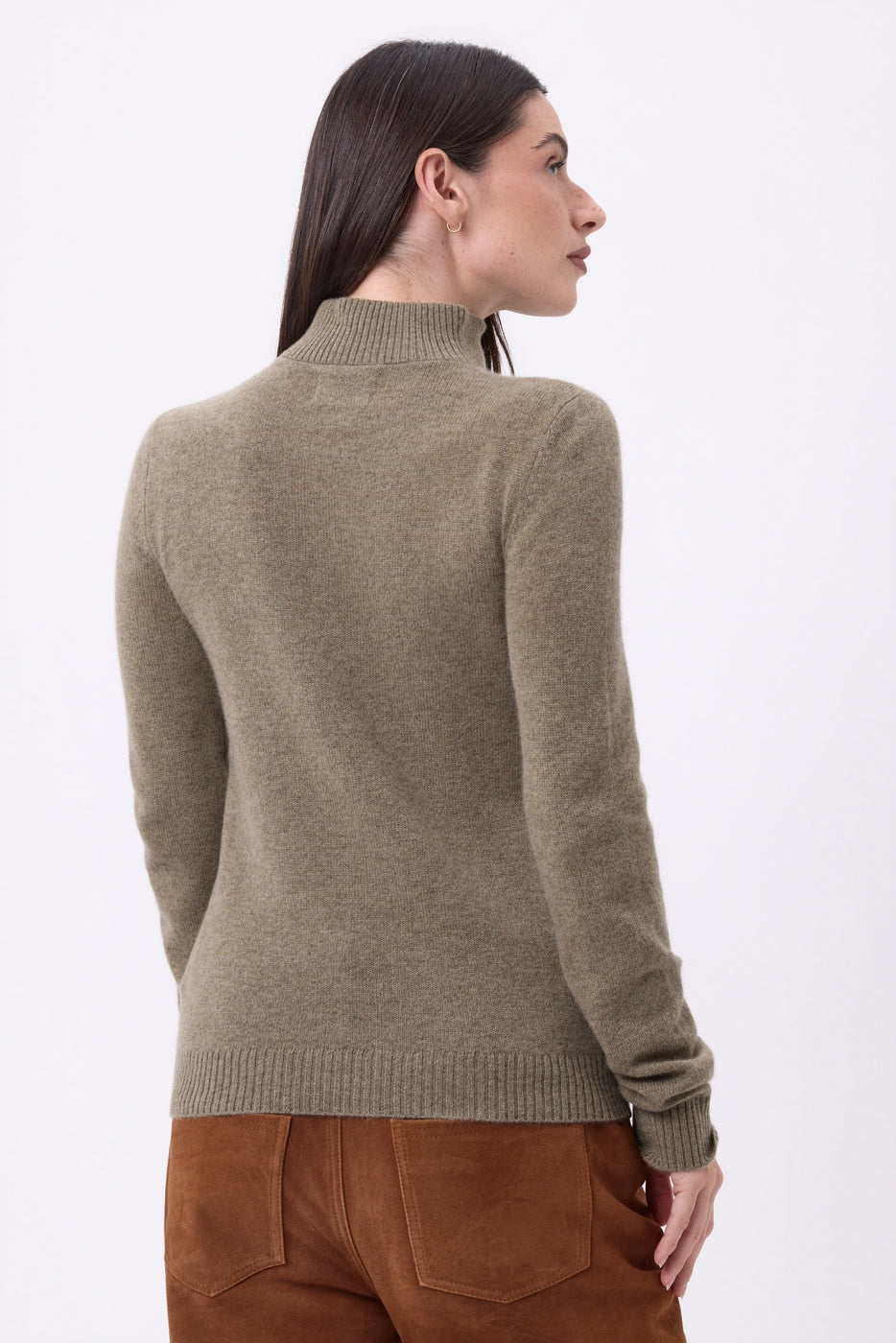 Pull Col Camioneur Zip Emy - Khaki Chine - Femme