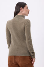Pull Col Camioneur Zip Emy - Khaki Chine - Femme