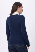 Jersey de cuello camionero con cremallera Emy - Azul marino blanco - Mujer