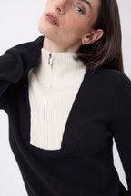 Jersey de cuello camionero con cremallera Emy - Azul marino blanco - Mujer