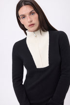 Jersey de cuello camionero con cremallera Emy - Azul marino blanco - Mujer