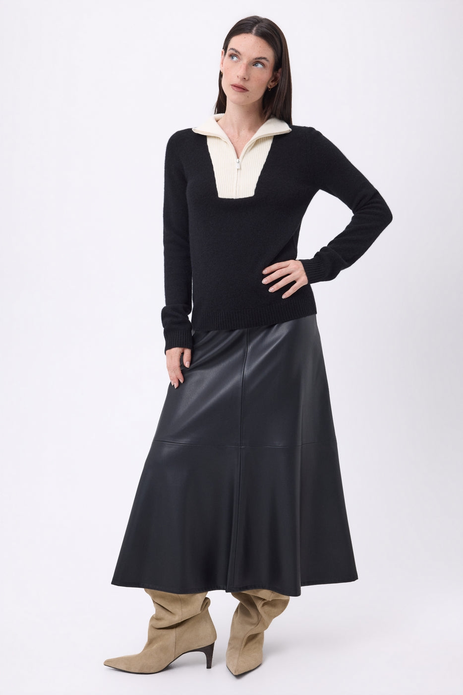 Jersey de cuello camionero con cremallera Emy - Azul marino blanco - Mujer