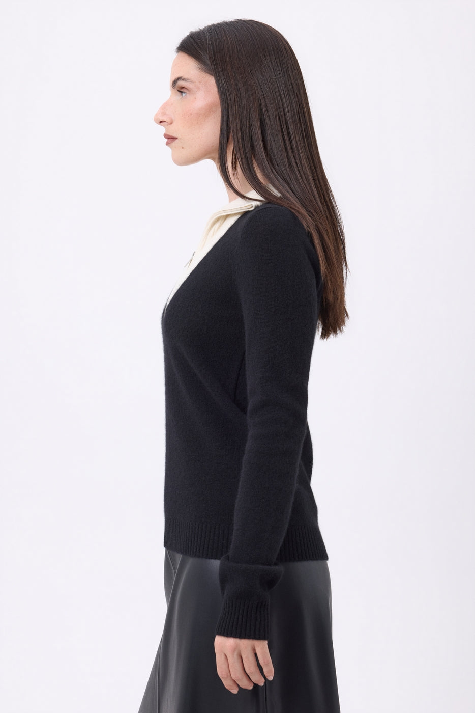 Jersey de cuello camionero con cremallera Emy - Azul marino blanco - Mujer