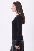Jersey de cuello camionero con cremallera Emy - Azul marino blanco - Mujer