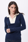 Jersey de cuello camionero con cremallera Emy - Azul marino blanco - Mujer