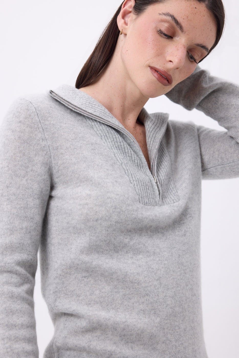Pull Col Camioneur Zip Emy - Gris Clair - Femme