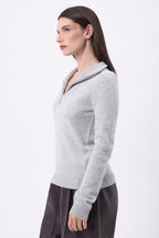 Pull Col Camioneur Zip Emy - Gris Clair - Femme