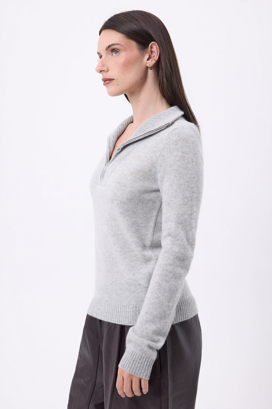 Pull Col Camioneur Zip Emy - Gris Clair - Femme
