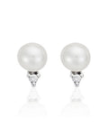 Boucles D'Oreilles "Perles Trio Brillant" Perles Blanches Et Diamants: 0,02Ct/2