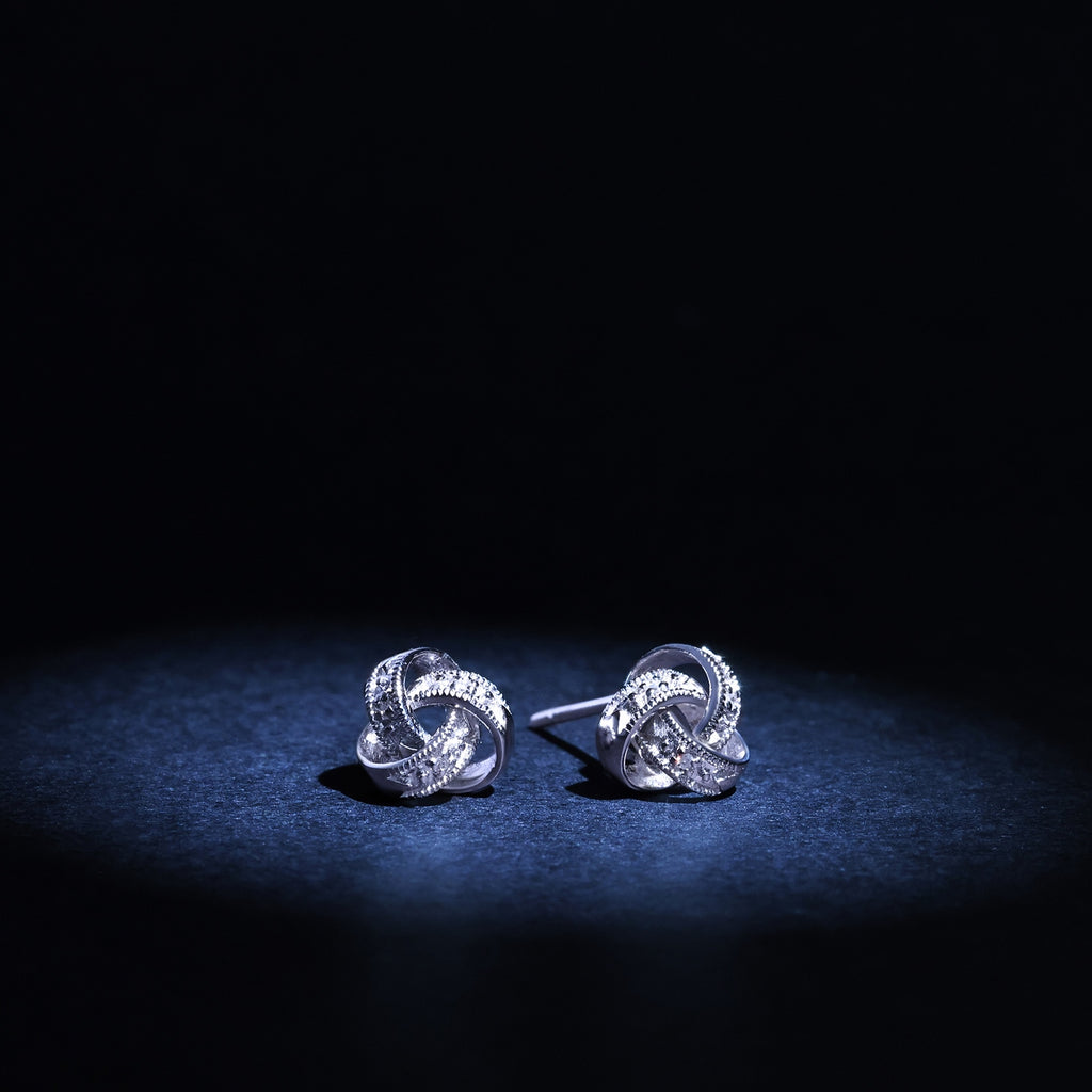 Pendientes "Joli Noeud" D0.02Ct/6 - Oro blanco 375/1000