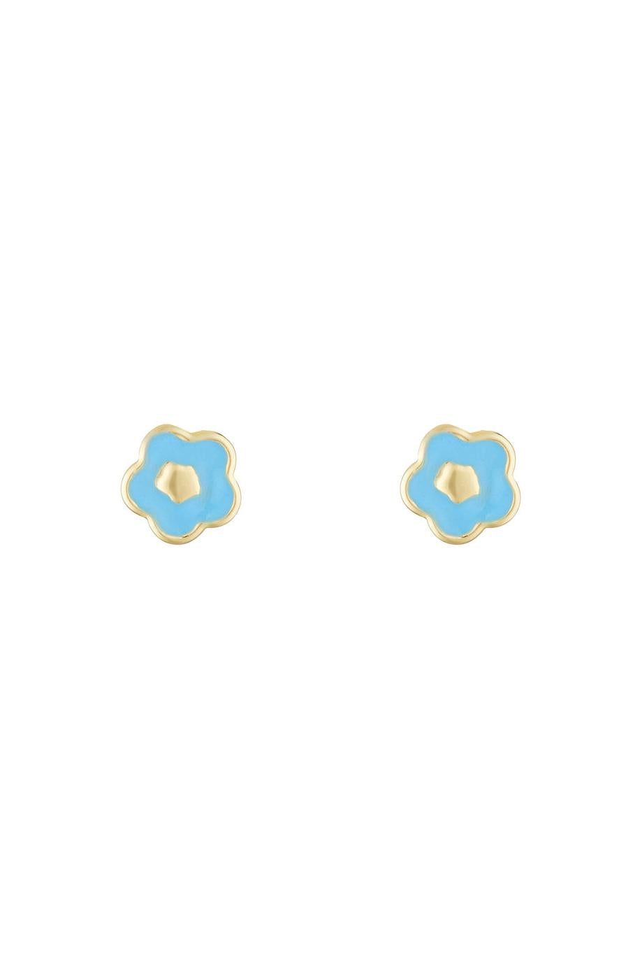 Boucles D'Oreilles Enfant "Fleur Bleue" Or Jaune 375/1000
