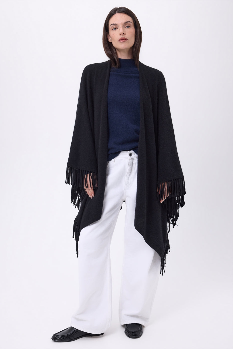 Poncho con flecos Equinoxe - Negro - Mujer