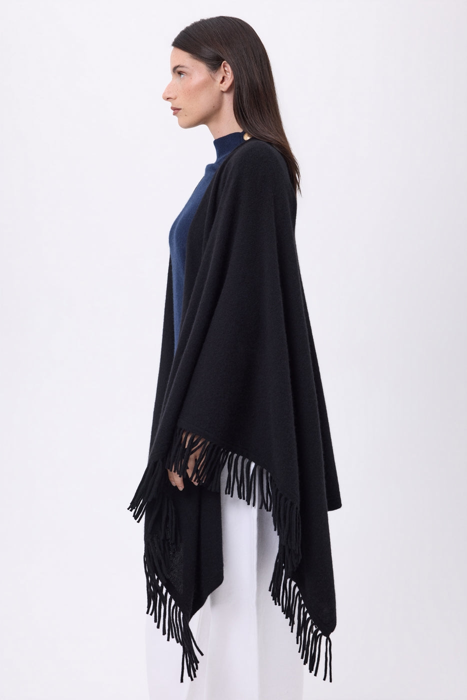 Poncho con flecos Equinoxe - Negro - Mujer
