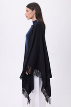 Poncho con flecos Equinoxe - Negro - Mujer