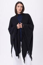 Poncho con flecos Equinoxe - Negro - Mujer
