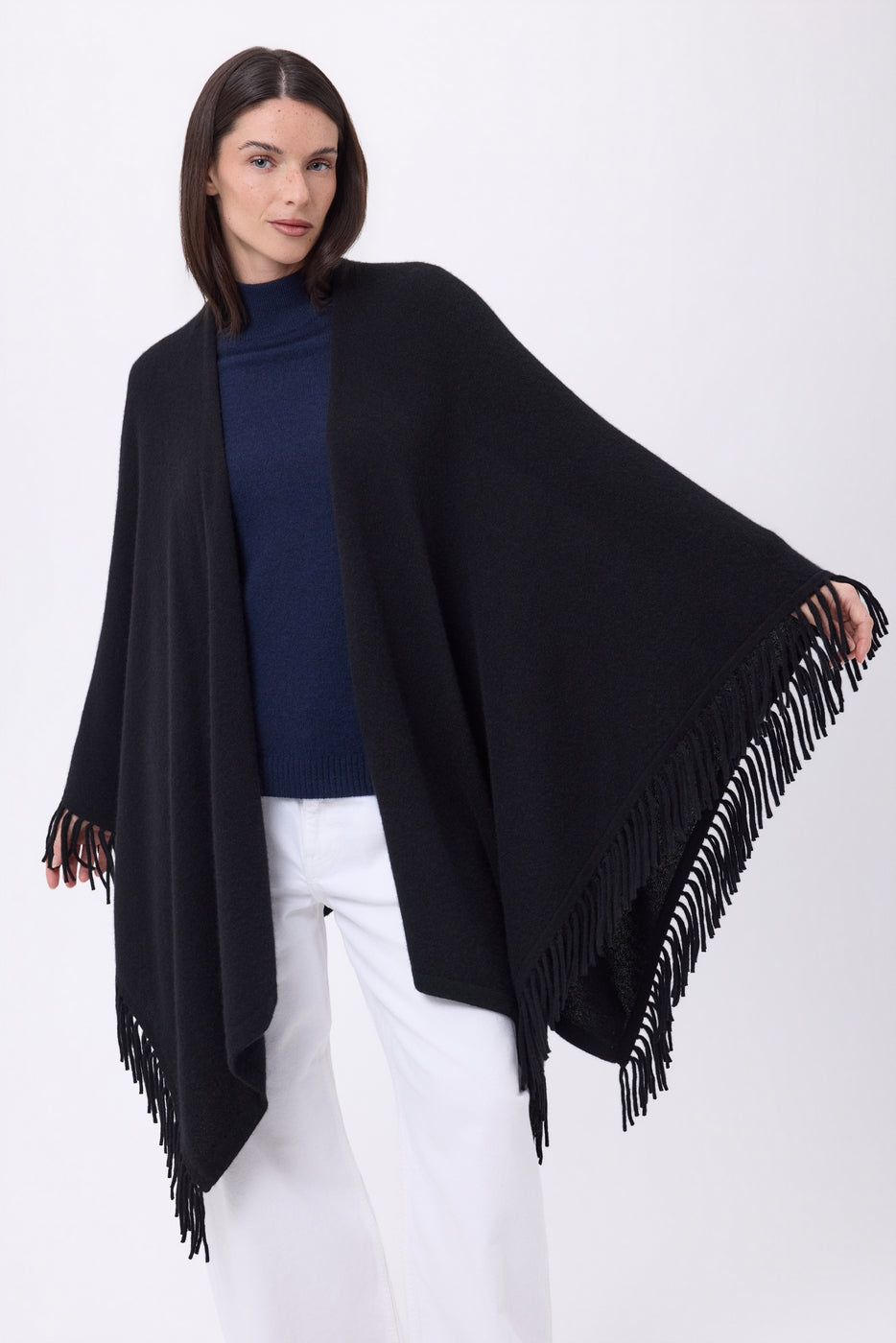 Poncho con flecos Equinoxe - Negro - Mujer