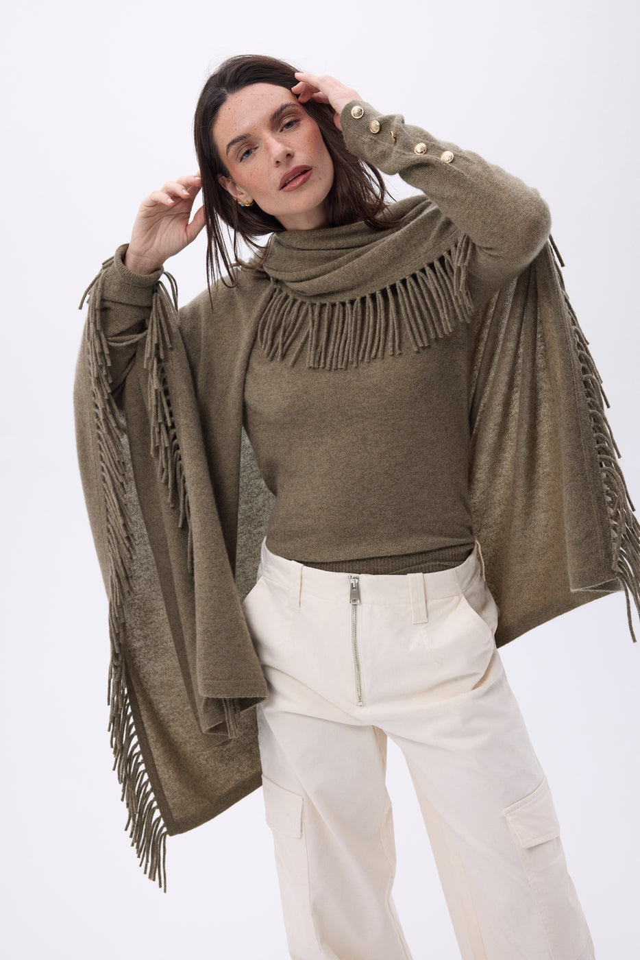 Ponche À Franges Equinoxe - Khaki Chine - Femme
