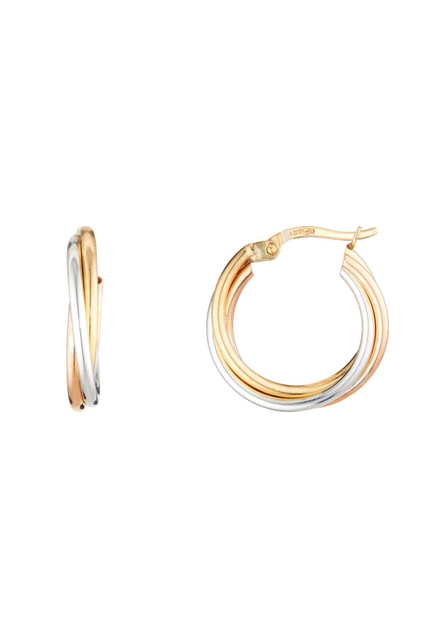 “Rounded Stems” Hoop Earrings – 375/1000 Tricolor Gold