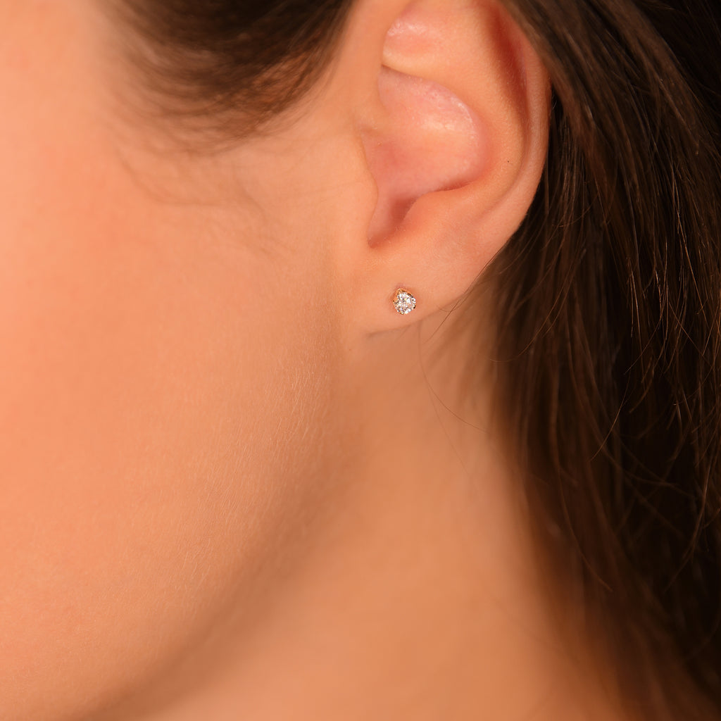 3Mm “Puces” Earrings 375/1000 Yellow Gold And Zirconium